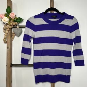 J Crew Purple Gray Striped Crew Neck Wool Sweater Size‎ XXS